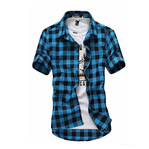 Camisa a cuadros para hombre, camisa de manga corta a la moda, color rojo y  negro, para verano, 2021|Camisas informales| - AliExpress