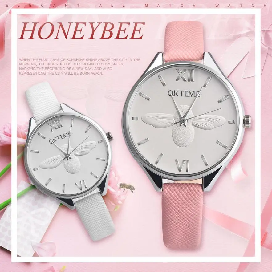 

New Lovely Creative Women Female Student Girl Bee Dial Retro Design Leather Band Analog Alloy Quartz Wrist Watch xfcs saat Gift
