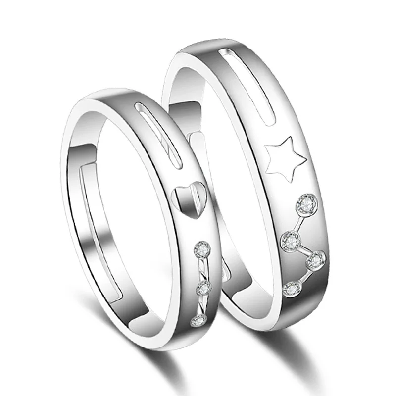 Fashion Crystal Star Korean Ring 925 Sterling Silver Lovers`Couple Engagement Rings Original Jewellery Women Men Gift No Fade