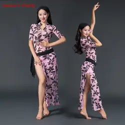 Новое цельнокроеное платье танец живота костюм Для женщин сцены юбка рукавом Sexy Dancer практика костюм платье
