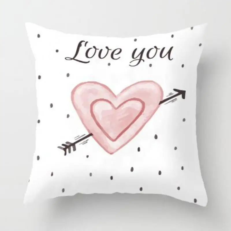 

Pink Decoration Heart Cushion Cover Arrow I Love You Perfect Letters Plush Pillow Case Happy Valentine Day Gift For Couples