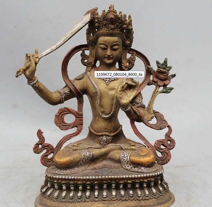 

8"Tibet Buddhism Bronze Copper Painting Manjusri Bodhisattva Kwan-Yin Guan Yin R0715