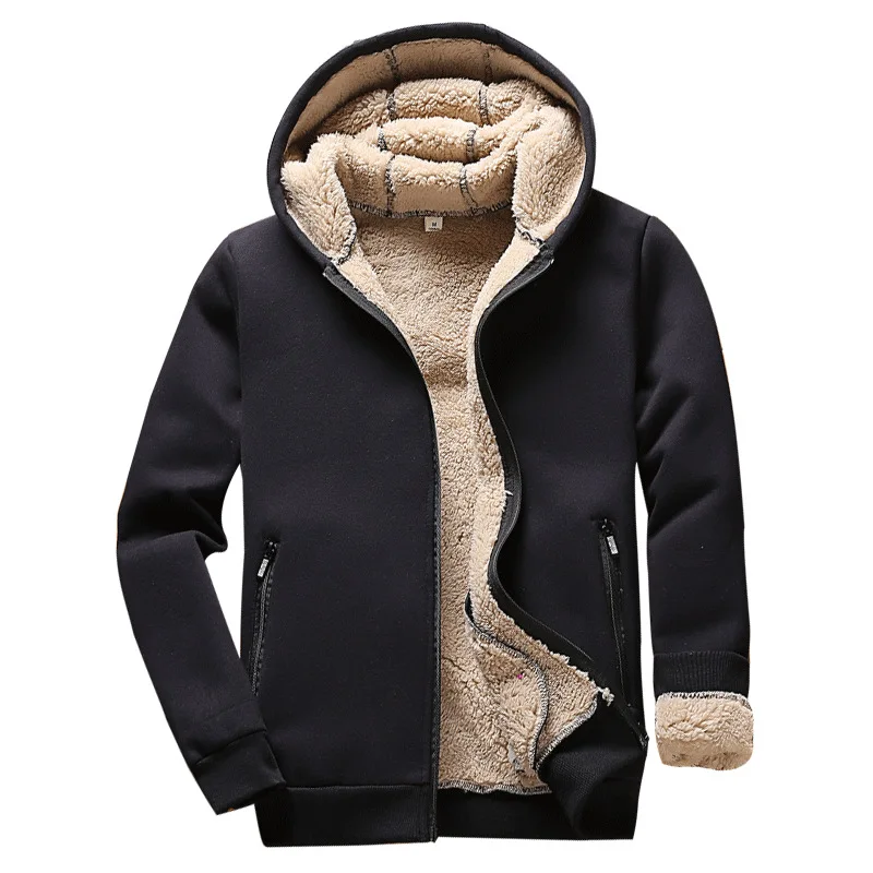 [HANGJIA] зимний мужской пуловер на молнии, толстовки с капюшоном из искусственного меха для подростков, плотная бархатная однотонная толстовка с капюшоном, Повседневная Городская одежда M-3XL