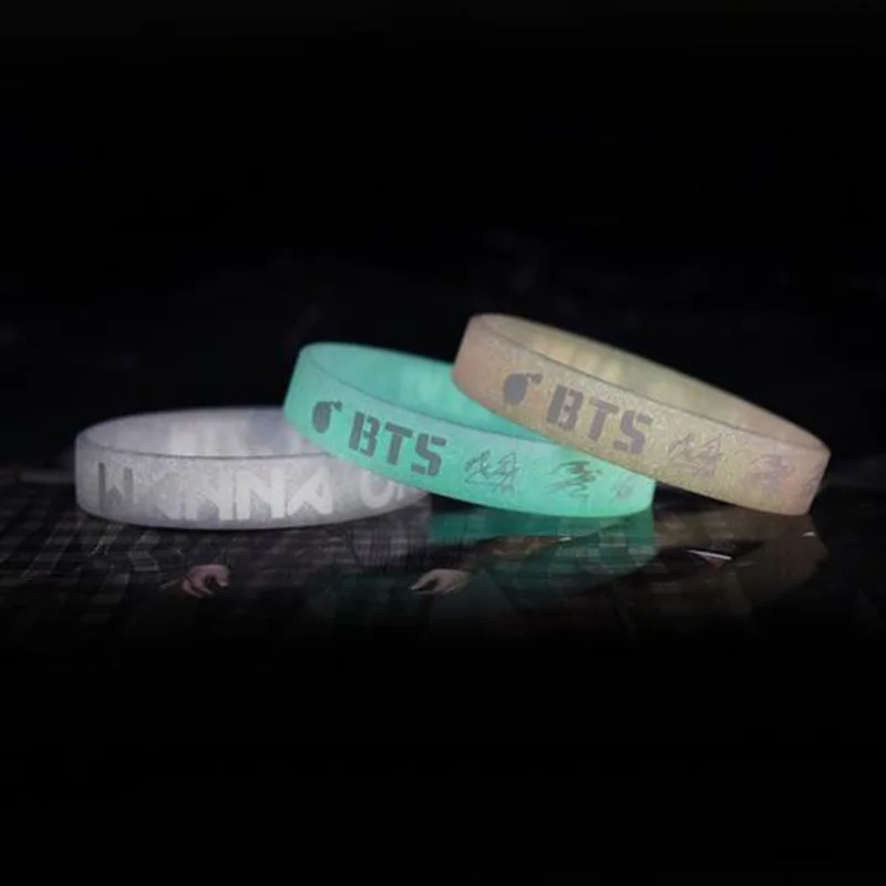 

2018 New K-POP BTS Bangtan Boys WANNA ONE Silicone Wristband Fluorescence Bracelet Cute Accessories
