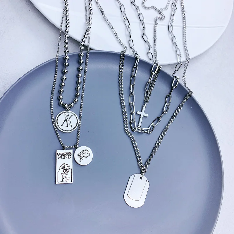 

2019 New Creative Personality Hip Hop Men Ladies Couple Multi Layer Cross Fashion Necklace Women Sweater Chain Accessories