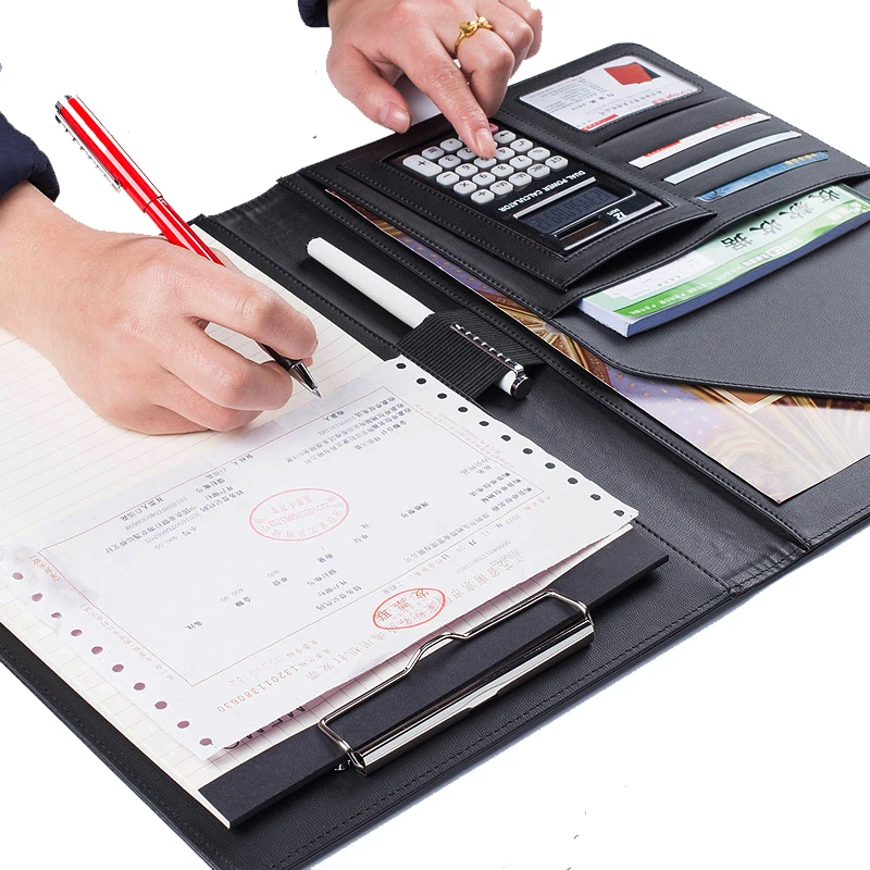 Pasta de Arquivo calculadora clipboard pasta organizador de Material : Couro