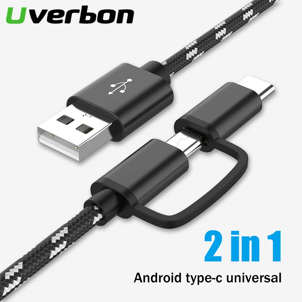 2 في 1 سريع كبل شحن ل Xiaomi هواوي سامسونج S9 نوكيا سوني Oukitel الهاتف المحمول 1 m USB نوع C المصغّر usb شحن الكابلات