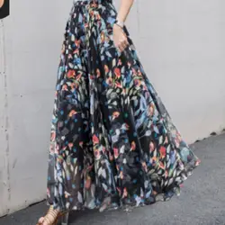 Женская юбка в стиле ампир с цветочным принтом и бабочкой, эластичная лента, прямая летняя одежда для пляжа, красивый вид, шифон