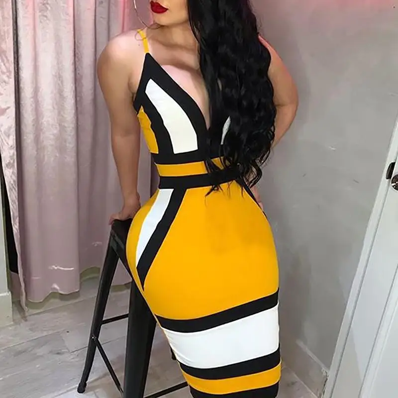 Women Contrast Color Spaghetti Strap Bodycon Open Back Party Dress Sexy & Club Sheath Sleeveless V Neck Summer Dress Women Contrast Color Spaghetti Strap Bodycon Open Back Party Dress Sexy & Club Sheath Sleeveless V Neck Summer Dress