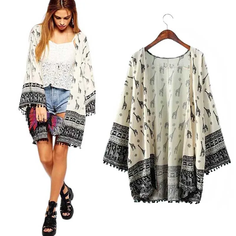 2016 Lady Women Cute Giraffe Pattern Printed Kimono Cardigan