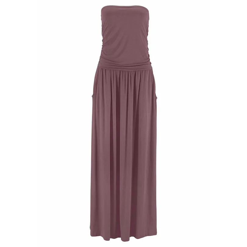 Solid Summer Dress Beach Off Shoulder Maxi Dress Women Sleeveless Sexy Dress Plus Size Pockets Vestido De Festa Longo 40MAY816