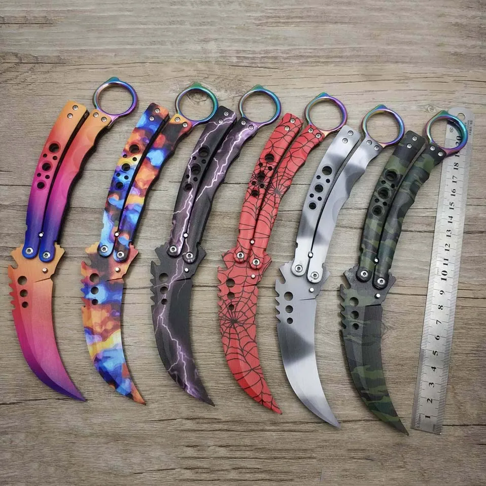 

Dropshipping 420C steel karambit cs go trainer claw knife butterfly game butterfly folding Knife no edge dull tool Practice tool