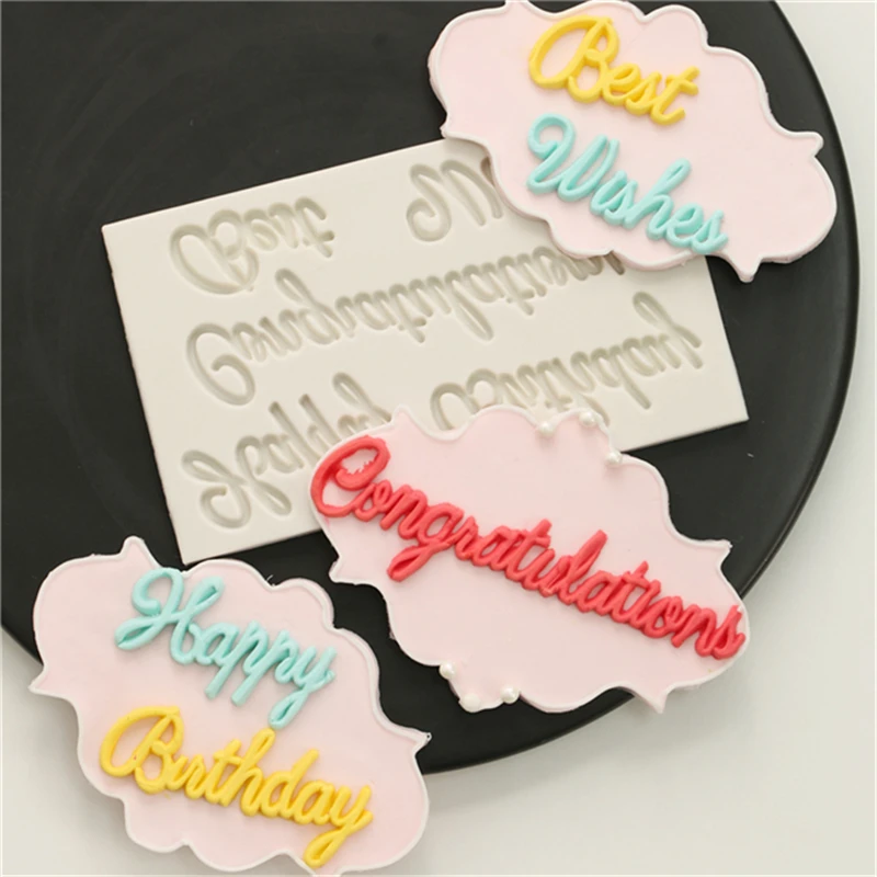 Буквы Fondant (сахарная) пресс-форм с днем рождения наилучшими пожеланиями кекс