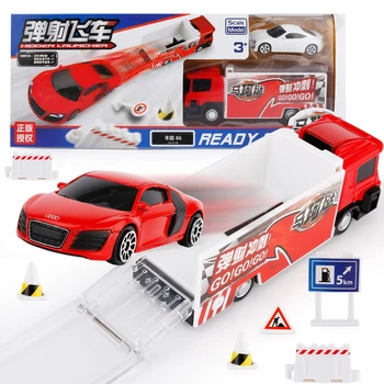 

1 Set Toy Vehicles For Scania Contruction Truck & 3" Diecast Car Model For Audi R8 Catapult Vehicle Ejection Car Model