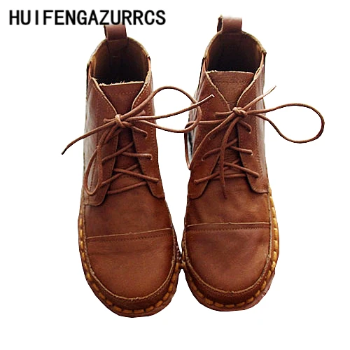 

HUIFENGAZURRCS-New Hot Pure handmade leather ankle boots,The retro art mori girl shoes,Casual retro short boots,3 colors