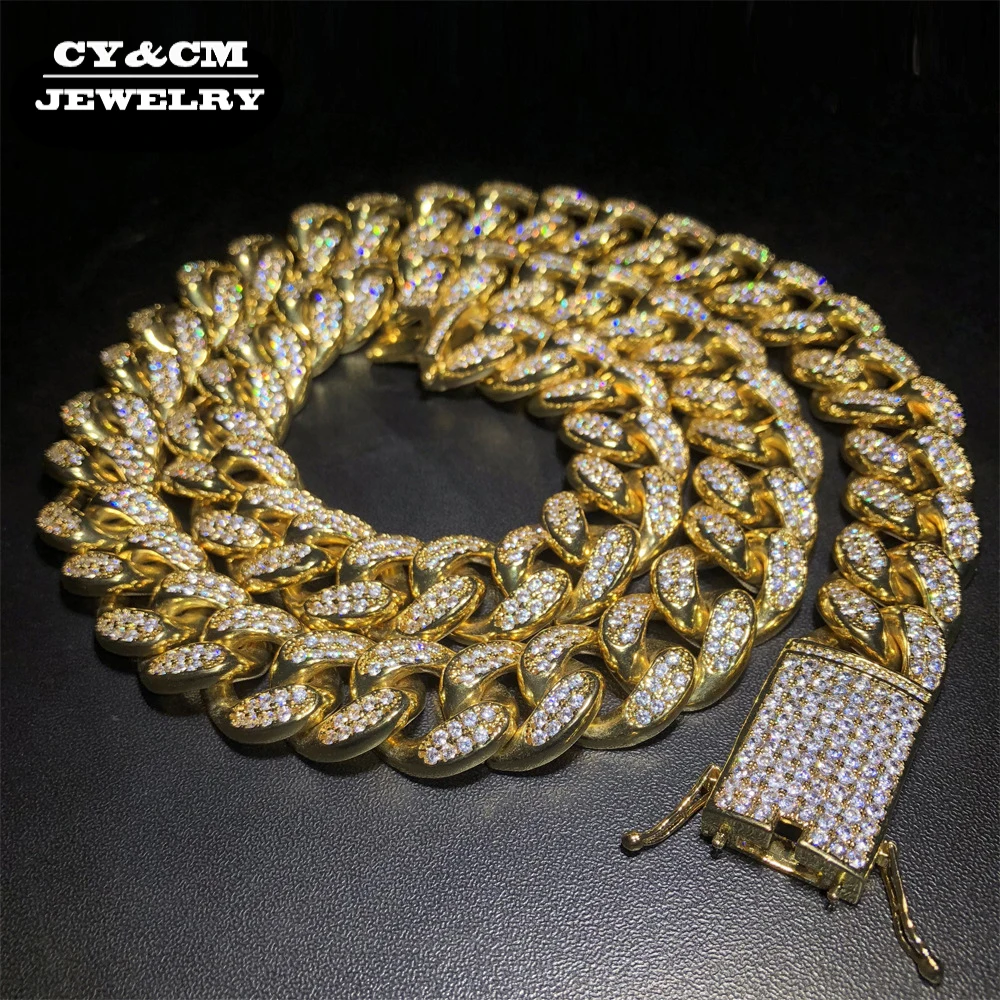 CY&ampCM 2cm CZ Cuban Chain Bracelet Gold Silver Plated Hip Hop Iced Out Cubic Zirconia Shiny Copper Necklace Men Women Jewelry Set |