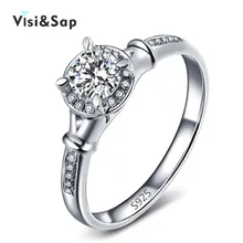 Vissap Wholesale S925 Halo Ring White Gold Filled Engagement Wedding Jewelry Rings For Women cz diamond Bijoux vintage VSR053 elegant purple black gold filled cz ring gold colors flowers rings unique vintage party wedding for women christmas jewelry