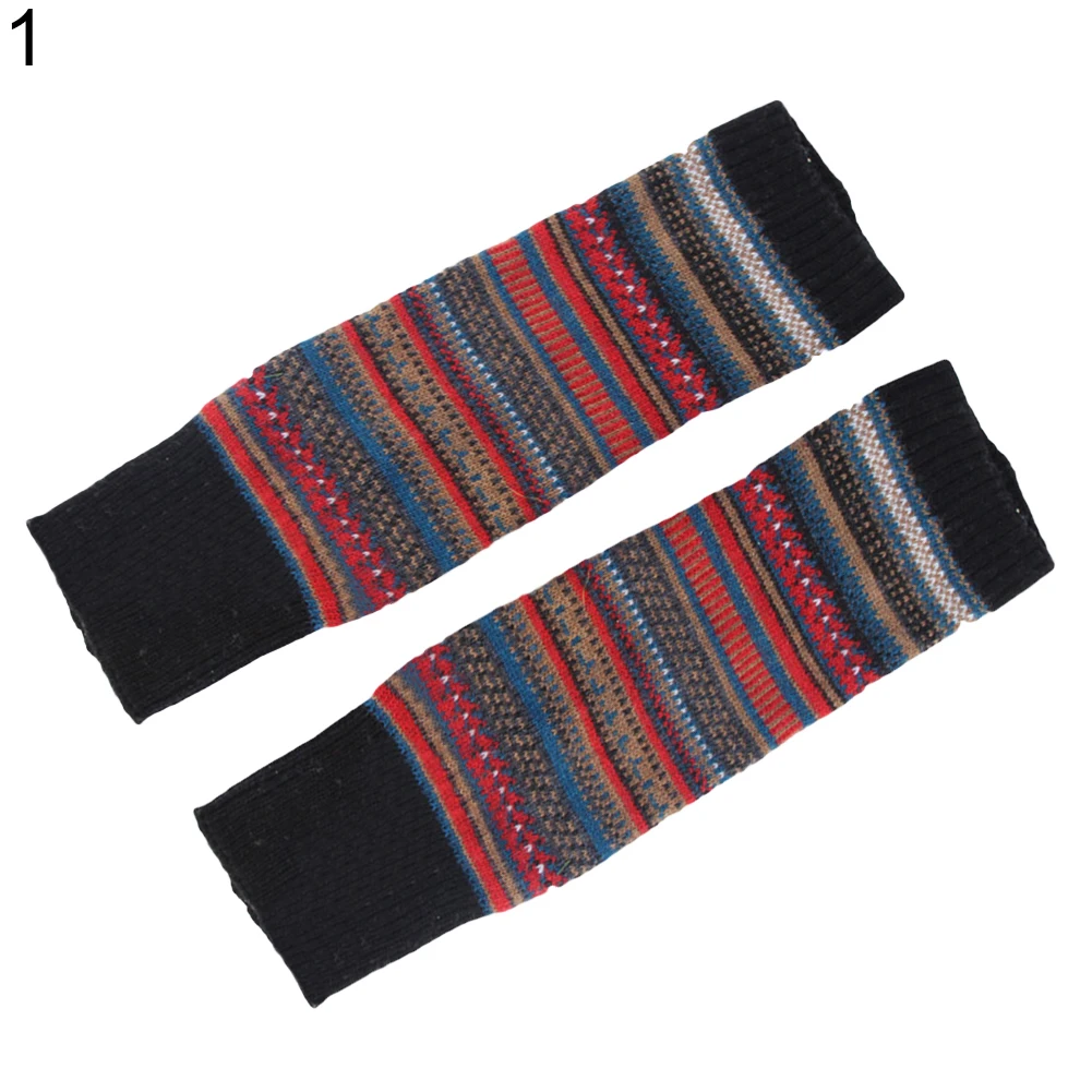Для женщин в полоску в этническом стиле Вязание шерсть; плотные леггинсы для девочек; Гетры Сапоги до колена носки для девочек - Цвет: 1