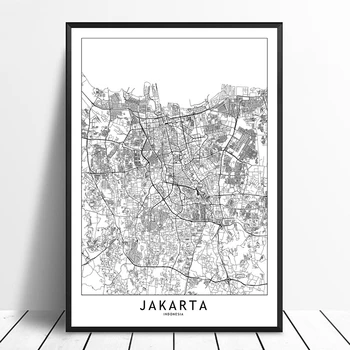 

Jakarta Black White Custom World City Map Posters Prints Nordic Style Wall Art Pictures Home Decor Canvas Painting