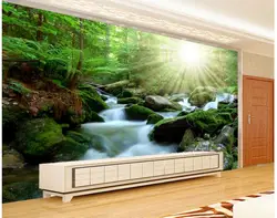 3D индивидуальные обои украшения дома солнце каменный лес водопад пейзаж Картина окно Настенные обои