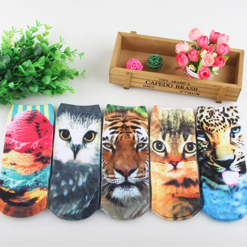 

hot sale 3D Digital Printed Chow animal Women Socks Unisex Fashion Cute Short Sock Women Low Cut Dress Sock 5 pairs