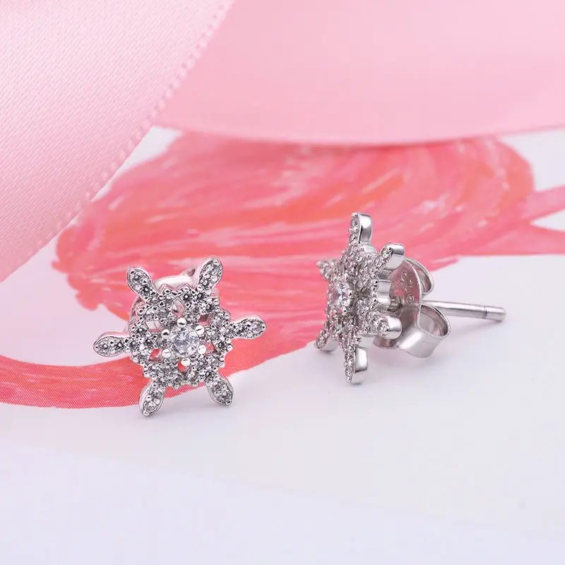 

Angel Caller Genuine 925 Sterling Silver Glittering Snow Stud Earrings for Women Shiny Austrian Zircon Earrings Fashion Jewelry
