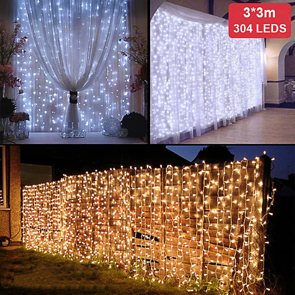 

Christmas Lights Outdoor 3M*3M 304 LED Icicle String Lights Xmas Fairy Lights for Wedding Party Curtain Garden Decoration