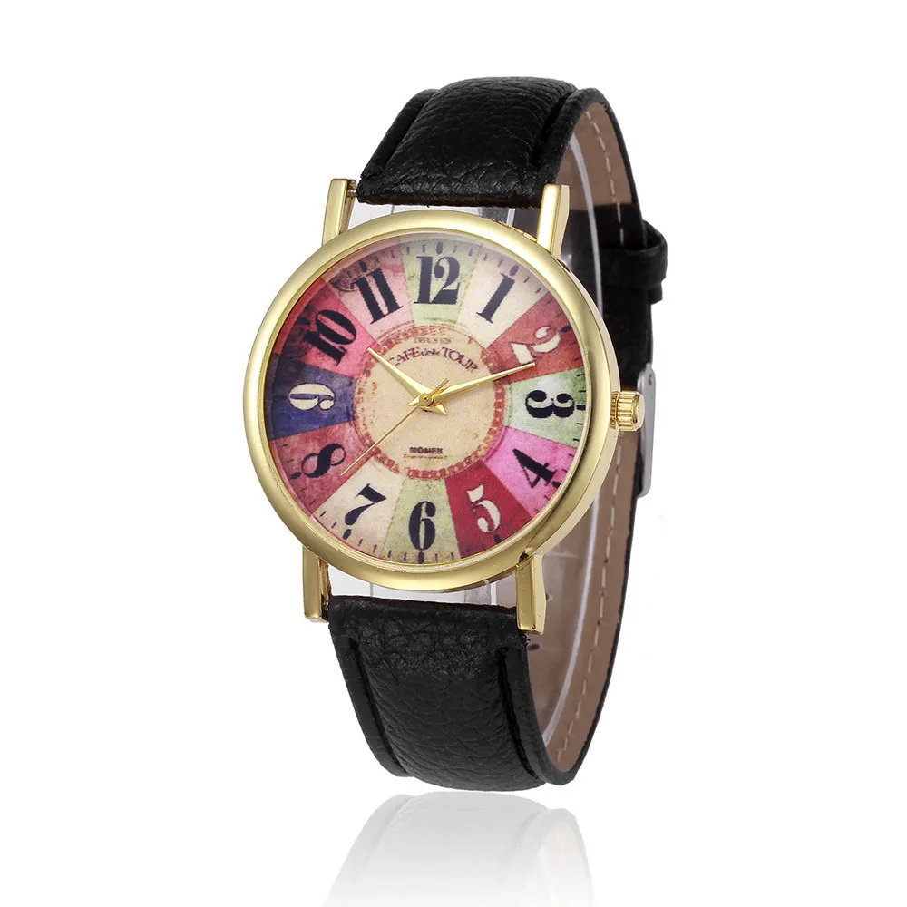 

MIGEER Wrist Watch Retro Design Leather Band Analog Alloy Quartz Creative Vintage Numbers Colorful watch Wristwatches relogios