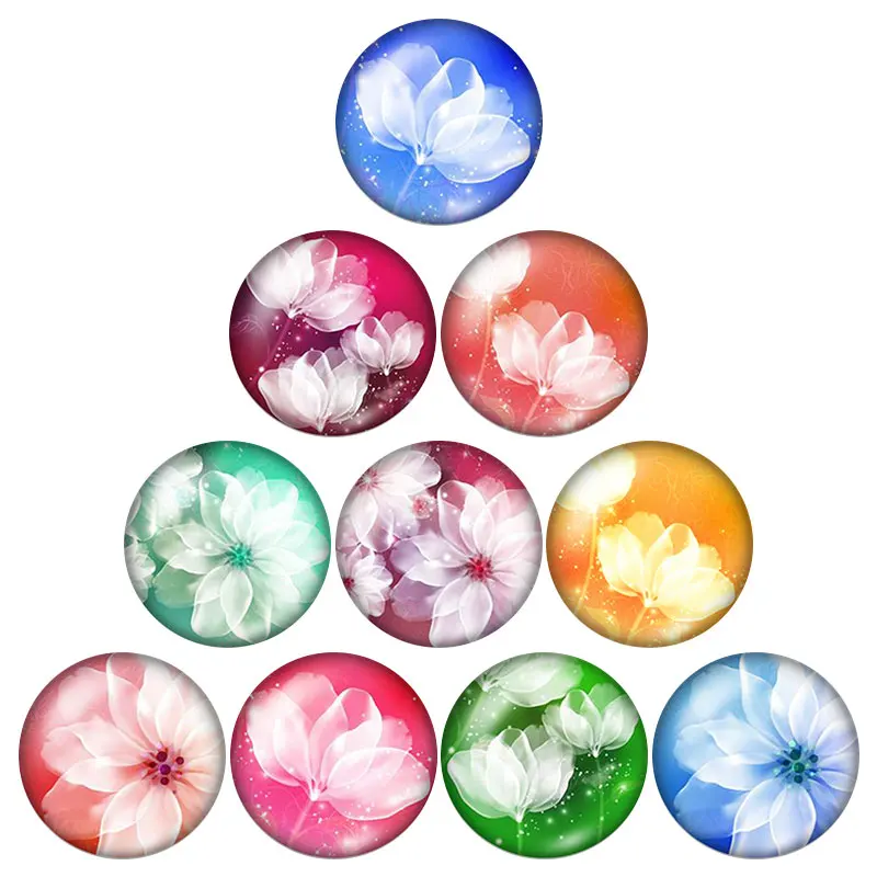 

New Colorful Flowers 10pcs mixed 12mm/16mm/18mm/25mm Round photo glass cabochon demo flat back Making findings