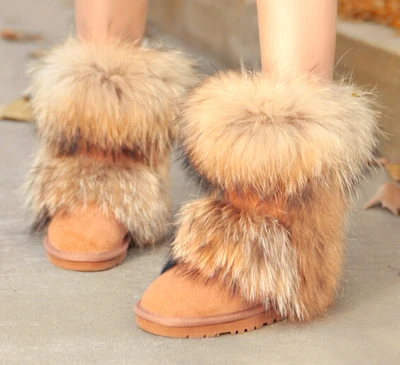 New Arrival 2022 Non-Slip Fox Fur Woman Winter Snow Boots Women's Shoes Geniune Leather Natural Women's Snow Boots heeled ankle boots Boots