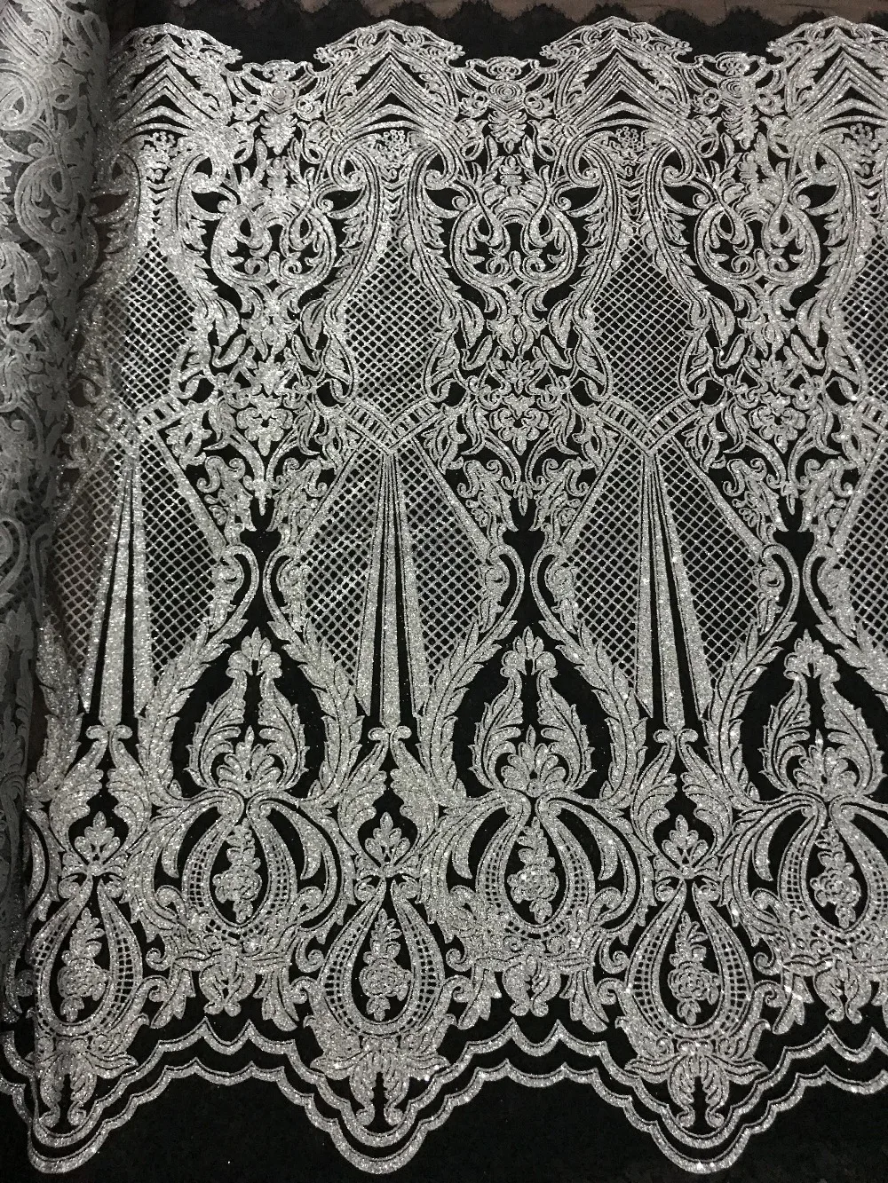 

sparkly L-446 african sequins tulle mesh fabric hot sale with glued glitter