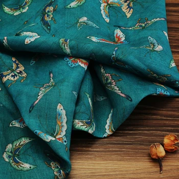 

high grade butterfly ramie printed cotton fabric Wedding Dress Tulle Skirt Material fabrics for patchwork kumas telas por metros