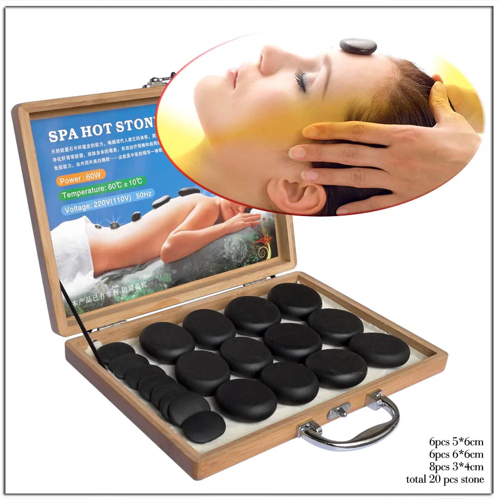 Hot Rock Stone Massage Set Box Riscaldamento Alleviare Lo Stress Mal Di Schiena Di Assistenza Sanitaria Digitopressione Lava Pietre Di Basalto Per L'A