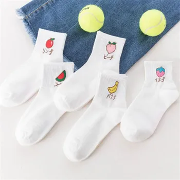

1 Pair New Fashion Women's Socks Cute Cherry Fruit White Socks For Women Girl Meias Calcetines Kawaii Cotton Funny Socks Women