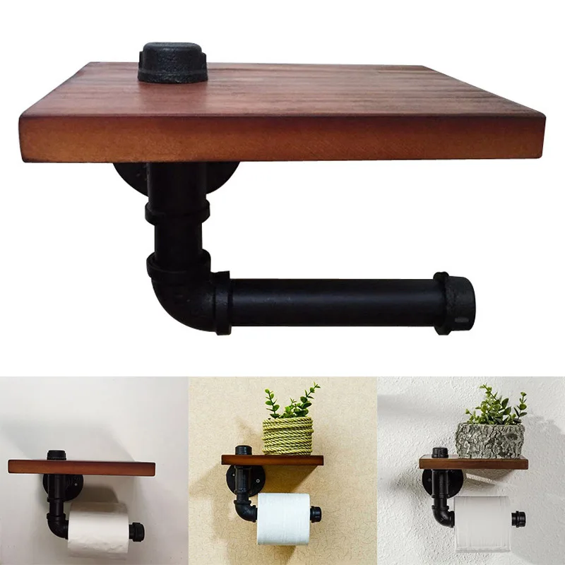 

Hanger Paper Holder Shelf Grip Bathroom Organizer Toilet Wall Mounted Storage Rack Kitchen Bedroom Wooden board