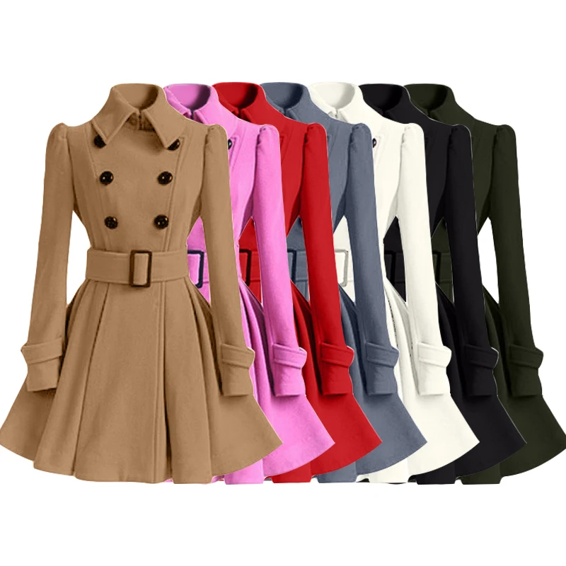 

2019 New Women outerwear winter clothing fashion warm woolen blends female elegant Double Breasted woolen coat