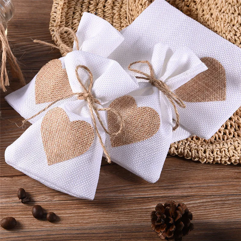 

12pc/lot 9.5*14.5 Cm Linen Jute Drawstring Candy Bag Sacks Party Favors Packaging Wedding Candy Gift Bags Party Supplies