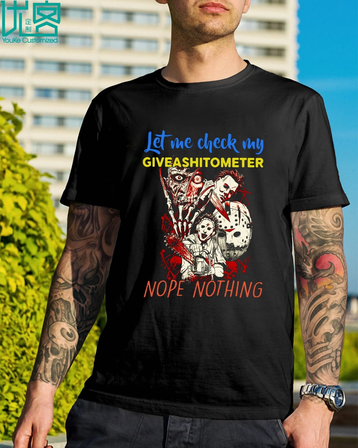 

Jason Michael Horror Squad Let Me Check My Giveashitometer T-Shirt 2019 Summer Men's Short Sleeve T-Shirt