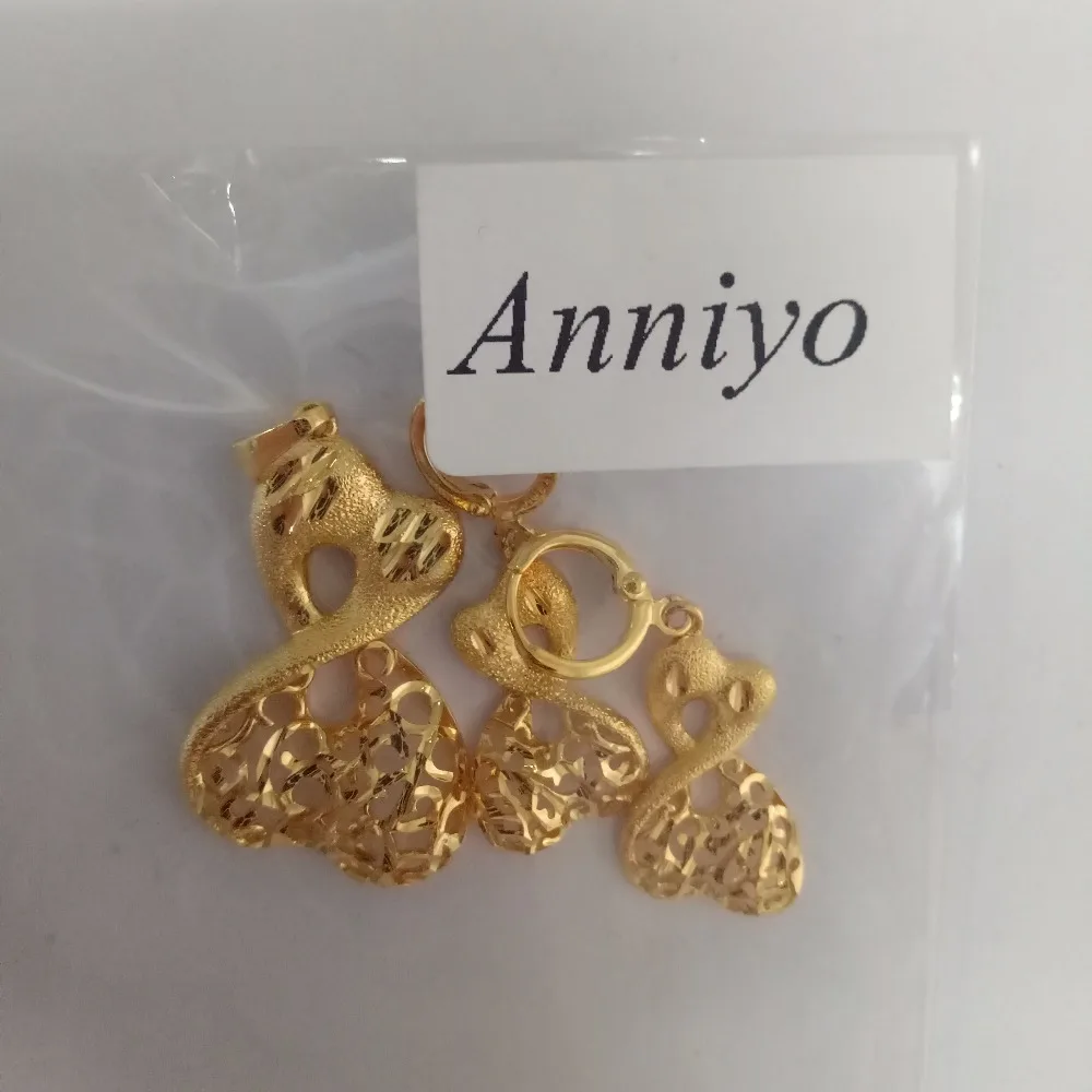 Anniyo Африканский комплект ювелирных изделий ожерелье кулон серьги золотой цвет Свадебная вечеринка набор свадебный арабский женский Эфиопский#000404