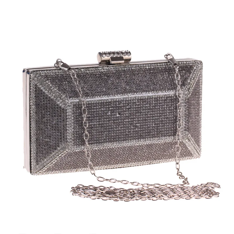 

2018 Fashion Metallic Women's Evening Clutch Elegant Female Crystal Handbag Flap Box Shape Solid Shoulder Bag Black Gold Silver