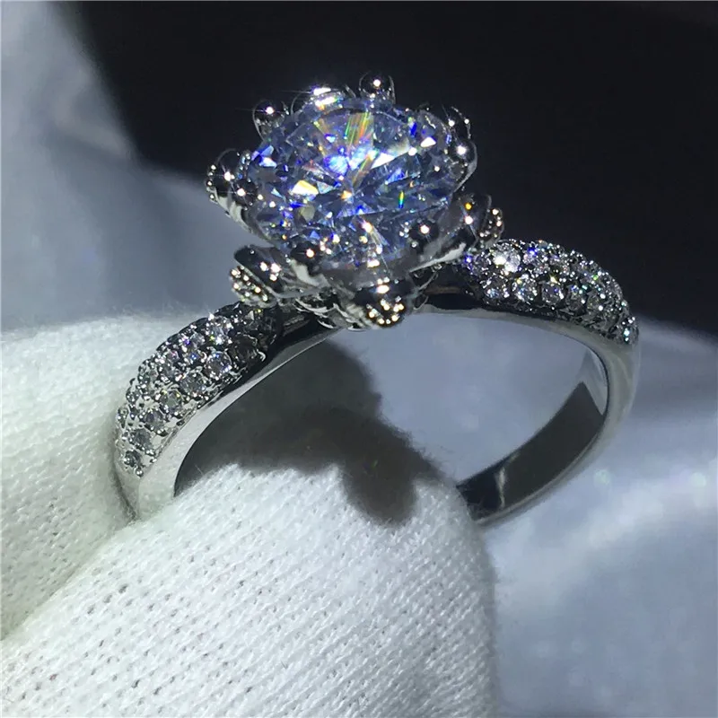 Choucong 2017 Сверкающее кольцо с цветком 3ct AAAAA Циркон cz розовое золото 925 пробы