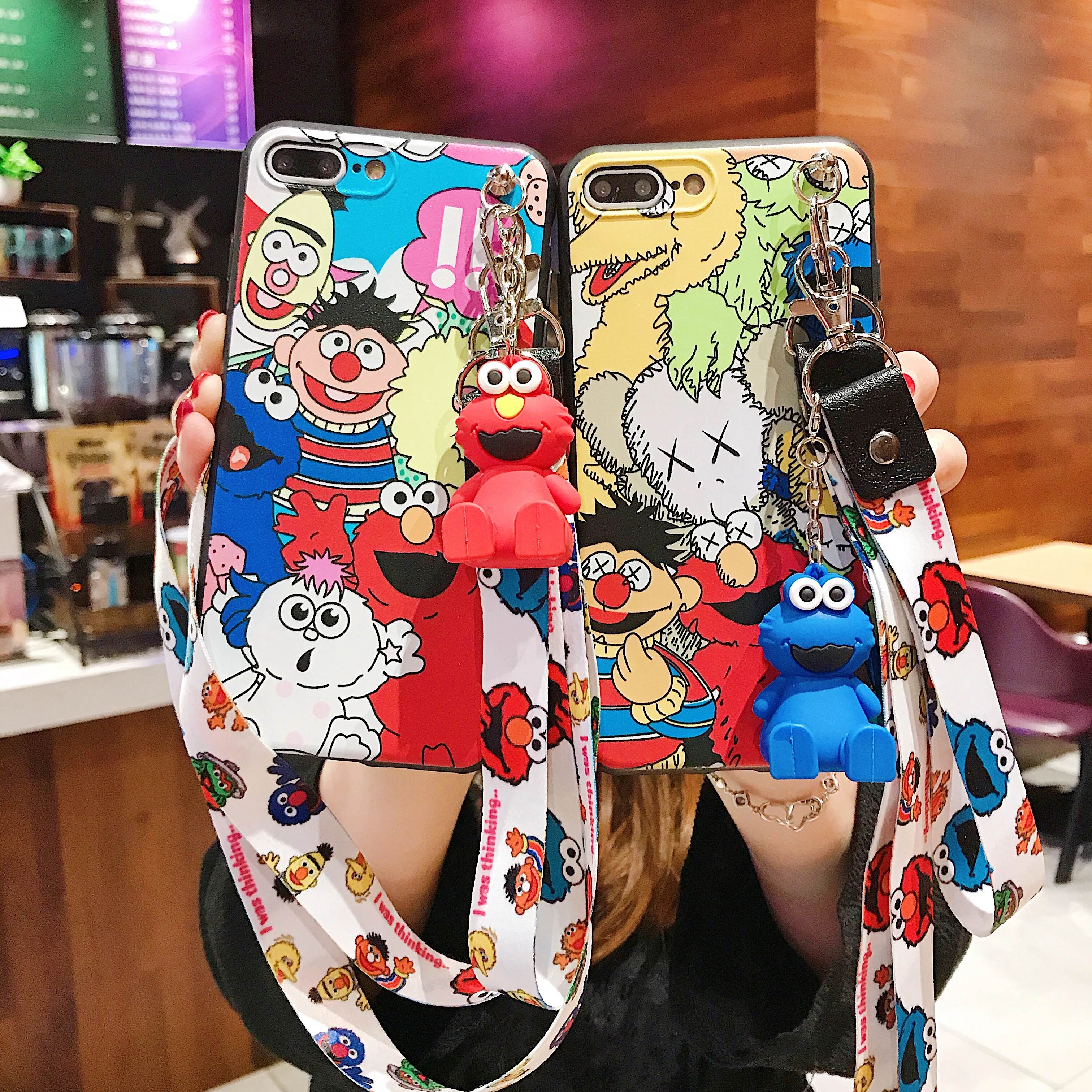 

Cartoon Sesame Street Doll bracket Phone case Rope suit for iPhone 6 6s 7 8 Plus X XR XS XSMAX Soft TPU