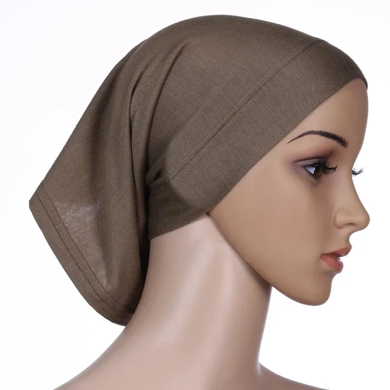 20 цветов довольно мягкий растягивающийся мусульманский красивый внутренний хиджаб колпачки исламские шапки под шарф - Цвет: Coffee