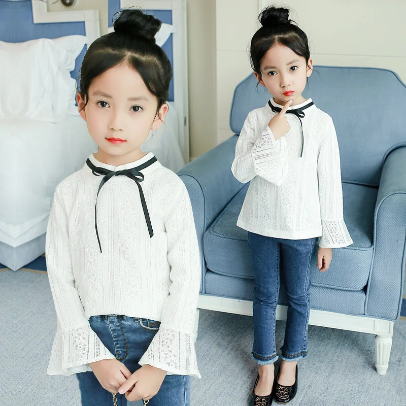 Kids Clothes Girls Blouse 2018 Spring Girl Clothes Children Clothing School Girl Blouse Bow long