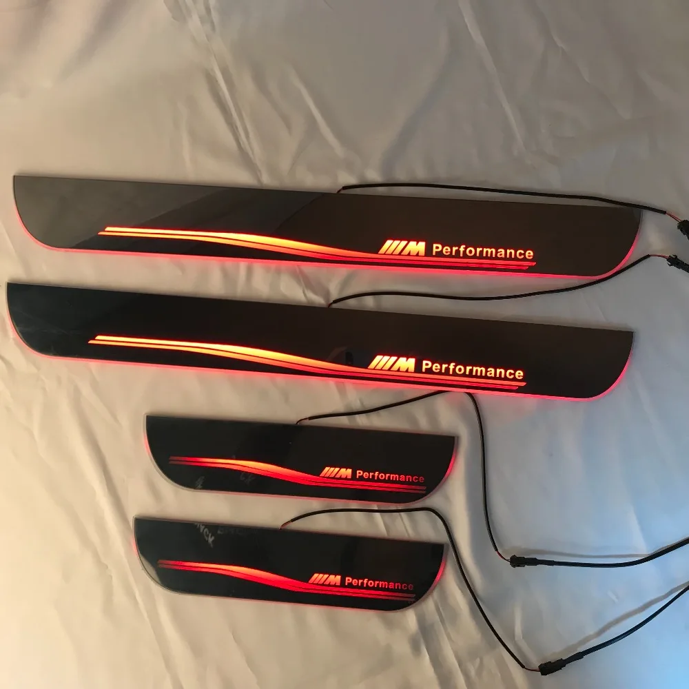 

RQXR led moving door scuff for BMW e90 e46 e60 e39 dynamic door sill plate flat lining overlay flow/still light, 4pcs