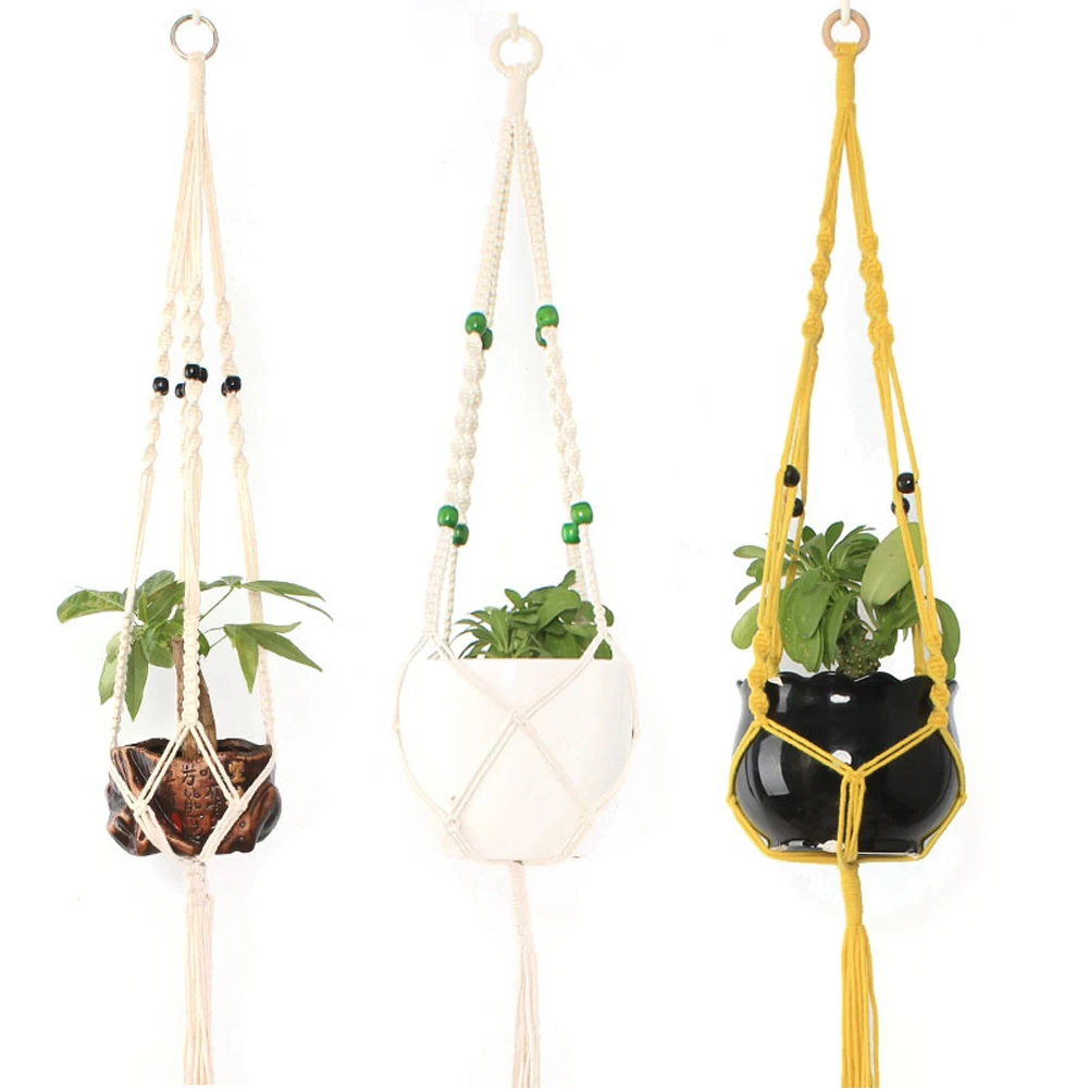 Creative Garden Plant Tassel Hanger Macrame Hemp Rope Braided Hanging Planter Basket Flower Pot Holder Decoration