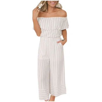 

JAYCOSIN clothes Women Casual bodysuit V-Neck Short Sleeve Leaves Print Bandage Fashion Striped jumpsuit