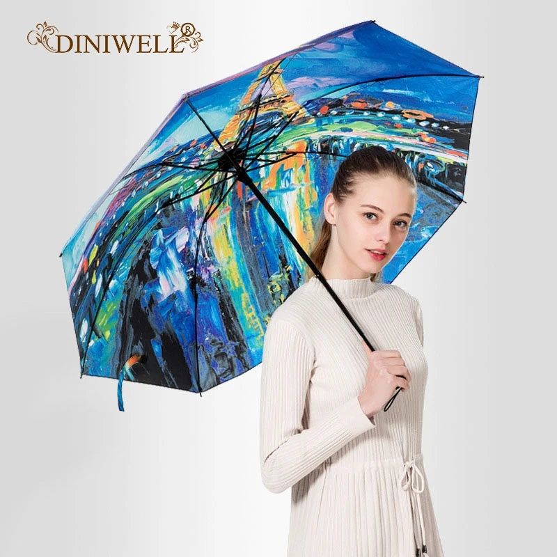 

DINIWELL Folding Umbrella Female Windproof Oil Painting Umbrella Rain Women Protection UV Sunshade Parasol For Gift 3 Folding