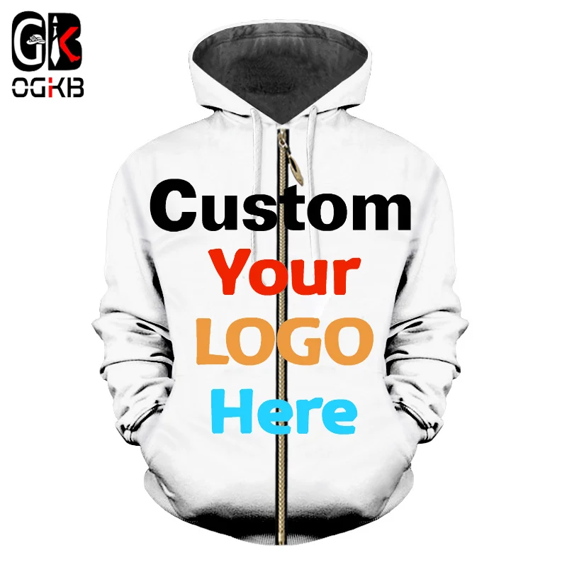 

OGKB DIY Custom Your Own Design Printed 3d Zip Hooodies Personalized Customized Zipper Sweatshirts Male Cap Cardigan Tracksuits