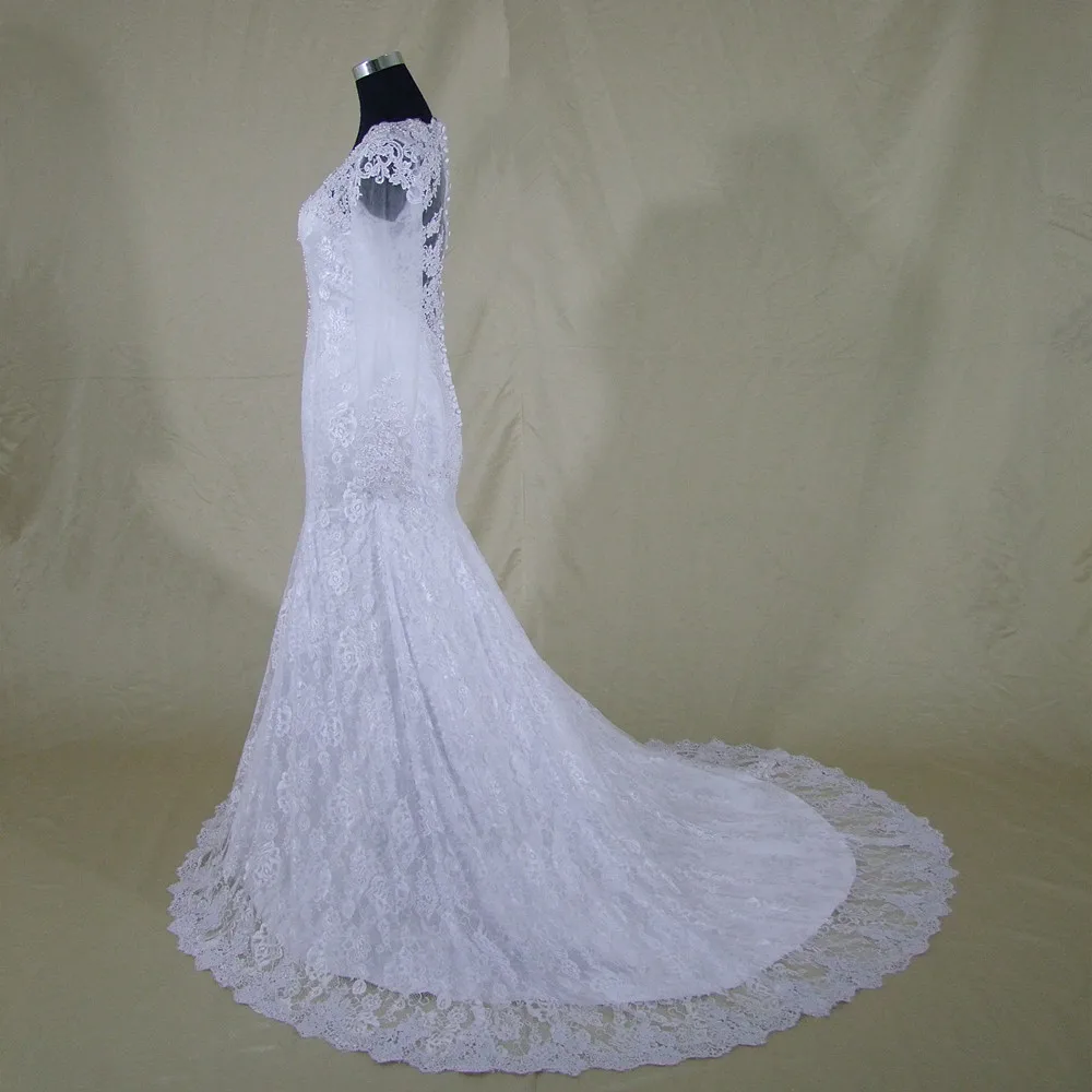 QQ Lover 2019 одежда с длинным рукавом Vestido De Noiva жемчуг бисером Русалка Кружева See Through Назад Свадебное платье свадебное платье